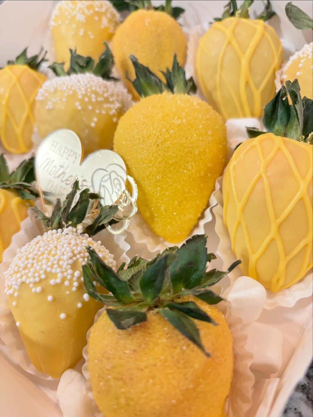 Sunshine yellow strawberries for Mother's Day