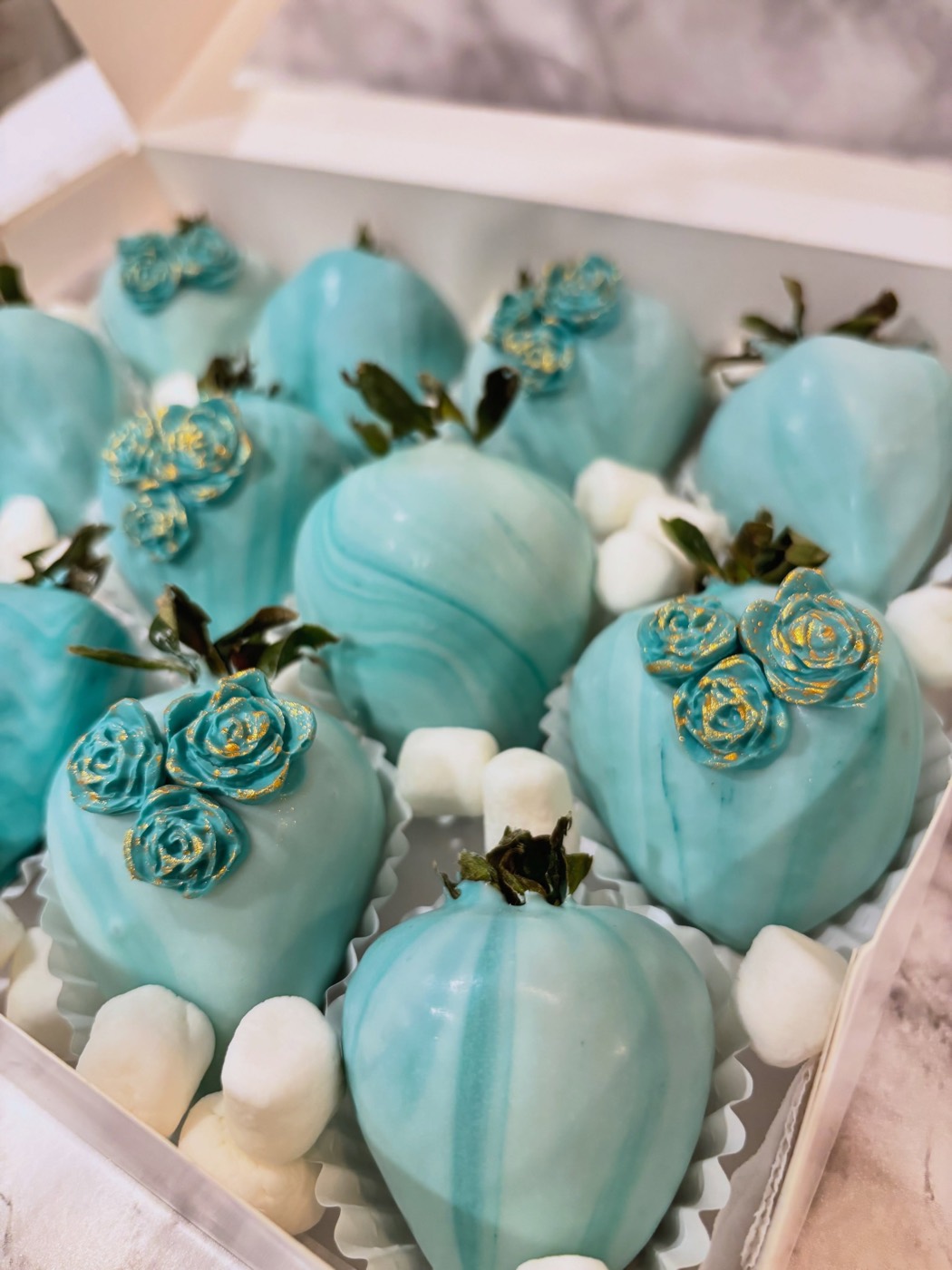 Robin's egg blue strawberries with rosettes