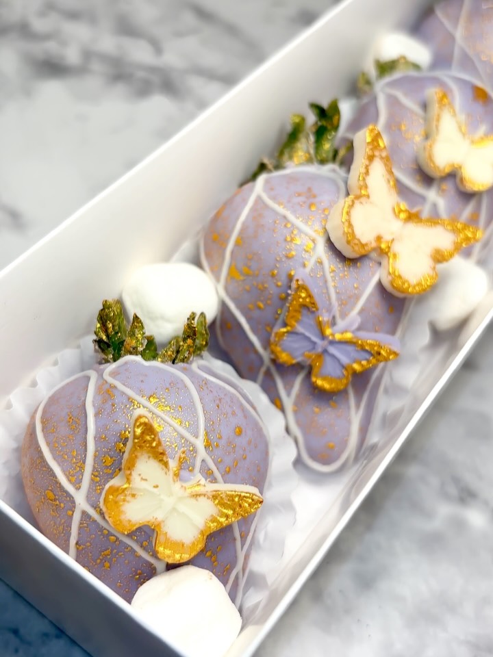 Lavender strawberries with gold butterflies